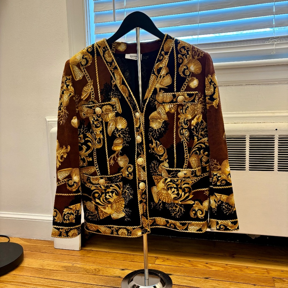 Vintage Made in Italy Blazer w/ Baroque Shell and Chain Print Size Medium